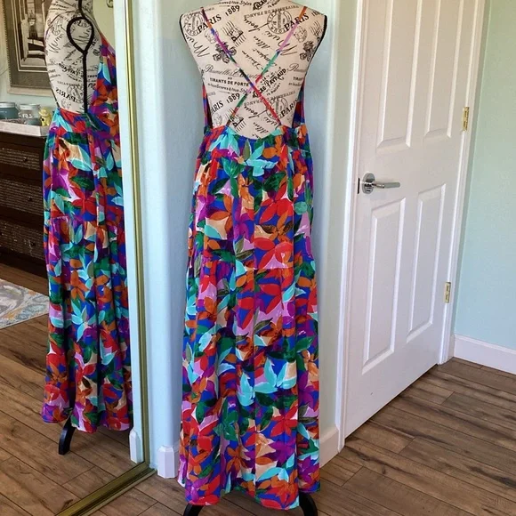 Allover VCay Floral Print Split Thigh Cami Dress. - Picture 3 of 9